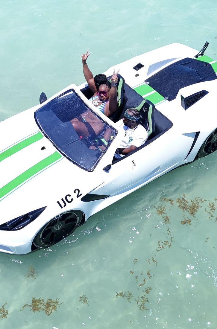 Riding the aqua car at a past Virgoat Bash